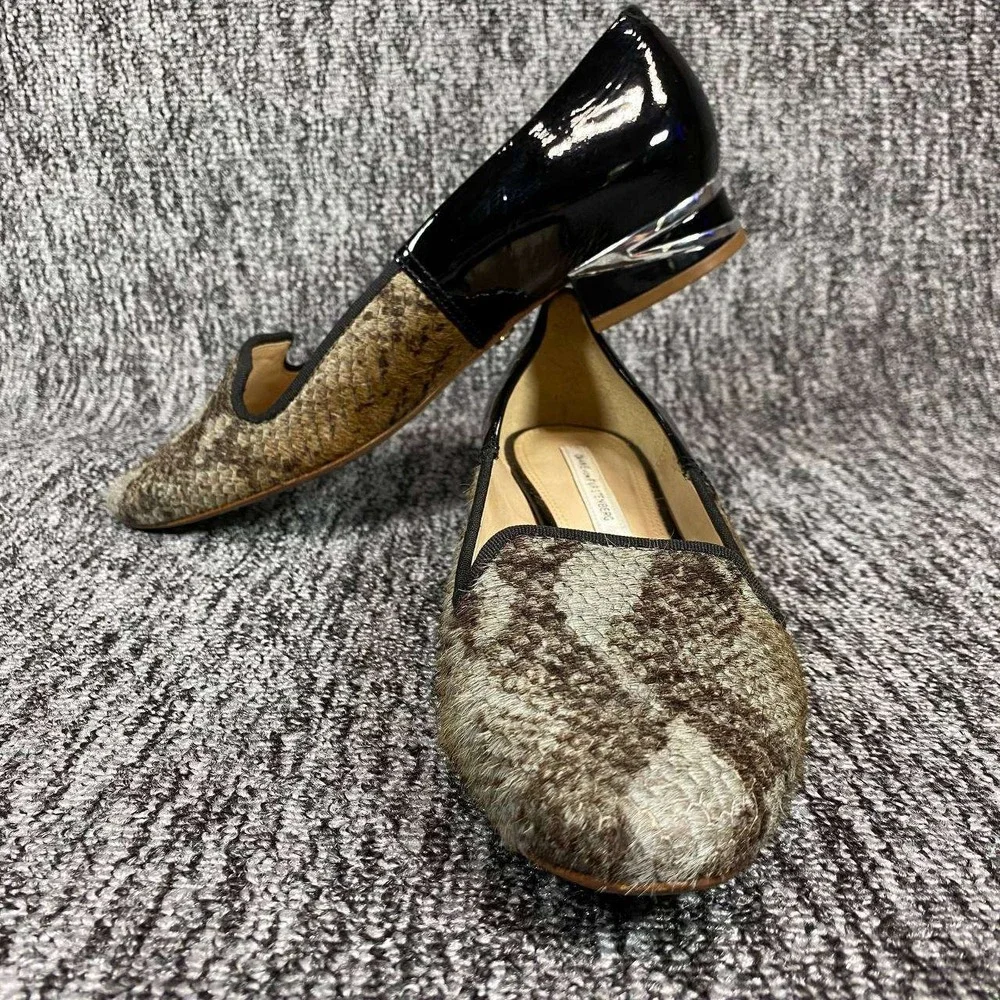 Diane von Furstenberg Kasia Loafer Pumps Womens 6W Brown Python Calf Hair Patent